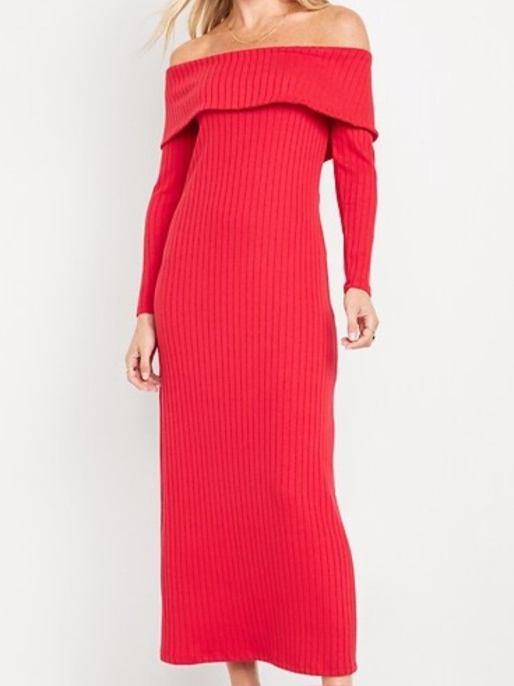 Old Navy Off-Shoulder Ribbed Maxi Dress in Red NWT